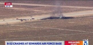 B-52 bomber crashes shortly after takeoff at Edwards Air Force Base, officials say